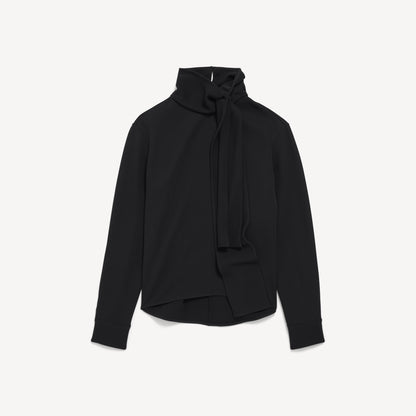 Silk crepe scarf shirt - Black